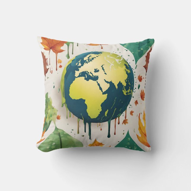 Stylish Earth globes in drips Cushion (Front)
