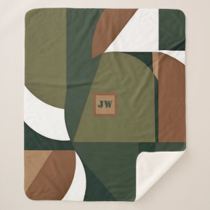 Stylish earthly chic geometric monogram sherpa blanket