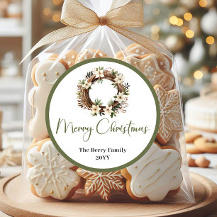 Stylish Earthy Christmas Personalized Round Sticke Classic Round Sticker