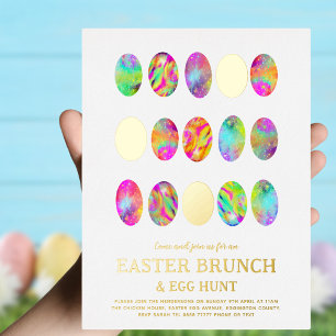 Stylish Easter Brunch and Egg Hunt Gold Foil Invitation Postcard