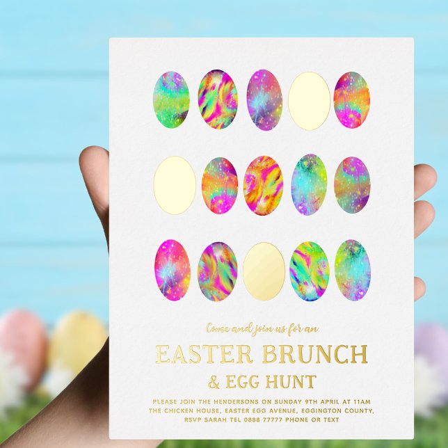 Stylish Easter Brunch and Egg Hunt Gold Foil Invitation Postcard (Stylish Easter brunch and egg hunt gold foil invitation postcard)