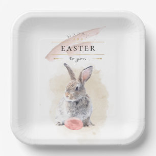 Stylish Easter Bunny Happy Easter Watercolor Art Paper Plate