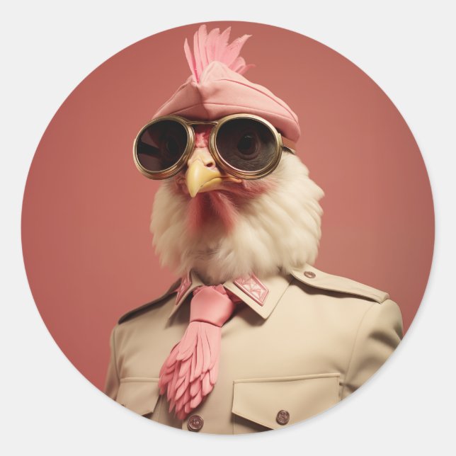 Stylish Easter Chicken Commander Classic Round Sticker (Front)