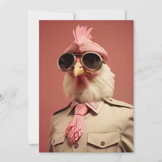 Stylish Easter Chicken Commander Holiday Card (Front)