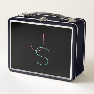 Stylish Editable Any Two Modern Looking Initials  Metal Lunch Box