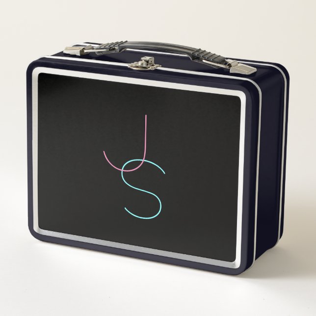 Stylish Editable Any Two Modern Looking Initials  Metal Lunch Box (Front)