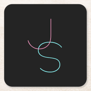 Stylish Editable Any Two Modern Looking Initials  Square Paper Coaster