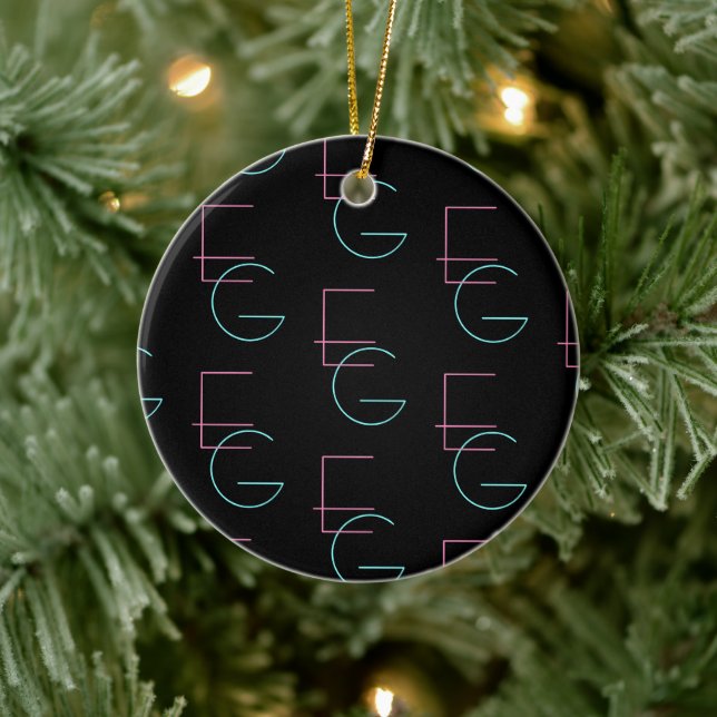Stylish Editable Any Two Modern Tiled Initials  Ceramic Ornament (Tree)