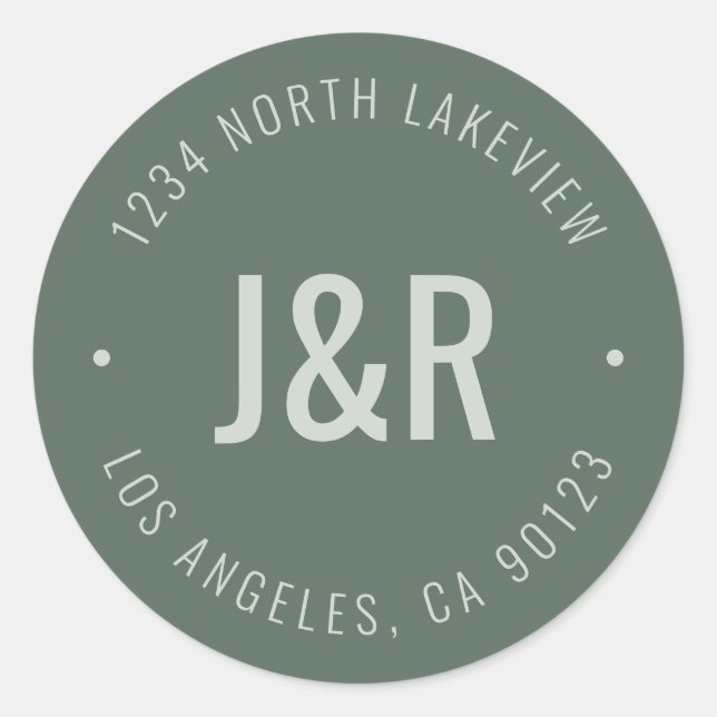 Stylish Editable Bold Monogram & Circular Text Classic Round Sticker (Front)