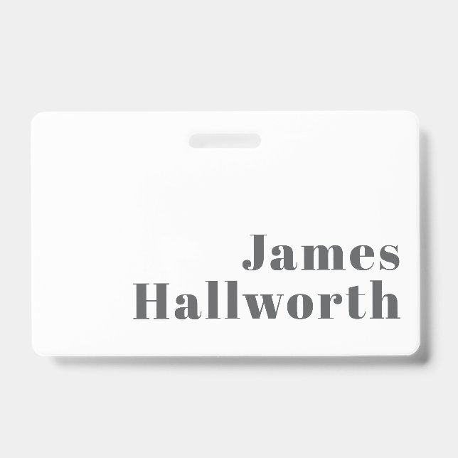 Stylish Editable Retro Modern Text | Grey ID Badge (Front)