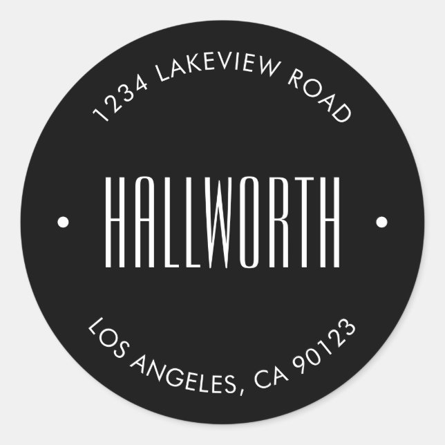 Stylish Editable Surname & Circular Text Classic Round Sticker (Front)
