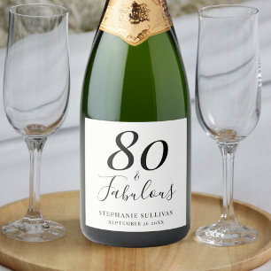 Stylish Eighty And Fabulous 80th Birthday Party Sparkling Wine Label
