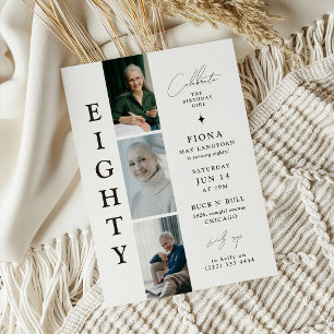 Stylish EIGHTY Photo Strip 80th Birthday  Invitation