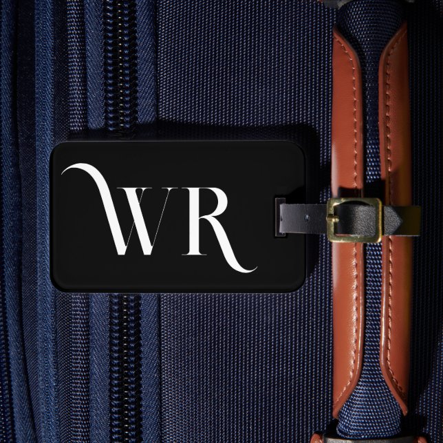Stylish Elegant 2 Monogram Initial Black Luggage Tag (Front Insitu 4)
