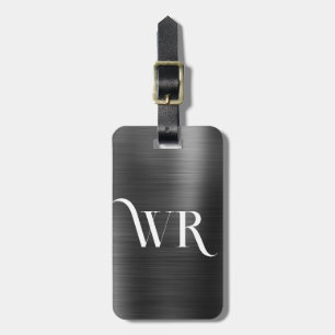 Stylish Elegant 2 Monogram Initial Black Metal Luggage Tag