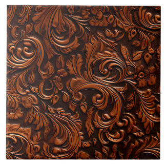 Stylish Elegant baroque Faux Embossed Leather Ceramic Tile