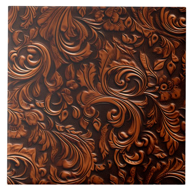 Stylish Elegant baroque Faux Embossed Leather Ceramic Tile (Front)