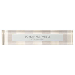Stylish Elegant Beige Linen and Gold Striped Nameplate