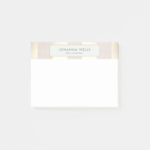 Stylish Elegant Beige Linen and Gold Striped Post-it Notes