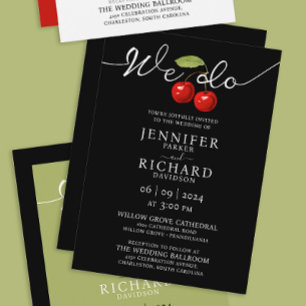 Stylish Elegant Black And White Red Cherry Wedding Invitation
