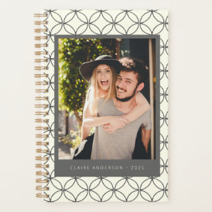 Stylish Elegant Black White Line Art Custom Photo  Planner