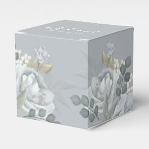 Stylish Elegant Blue Floral Calligraphy Ampersand Favour Box