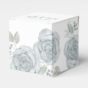 Stylish Elegant Blue Floral Rose Calligraphy Favour Box
