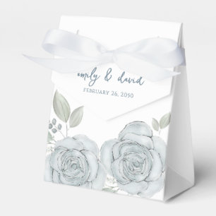 Stylish Elegant Blue Floral Rose Calligraphy Treat Favour Box