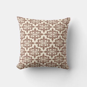 Stylish Elegant Brown White Damask Pattern Cushion