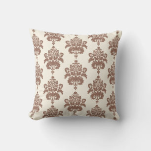 Stylish Elegant Brown White Damask Pattern Cushion