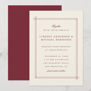 Stylish Elegant Burgundy & Pearled Ivory Wedding Invitation