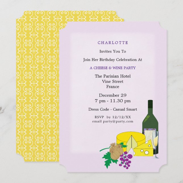 Stylish Elegant Cheese & Wine Party Invitation (Front/Back)