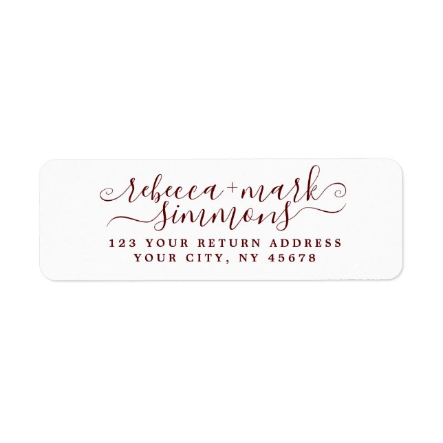 Stylish Elegant Chic Script Wedding Return Address Label (Front)