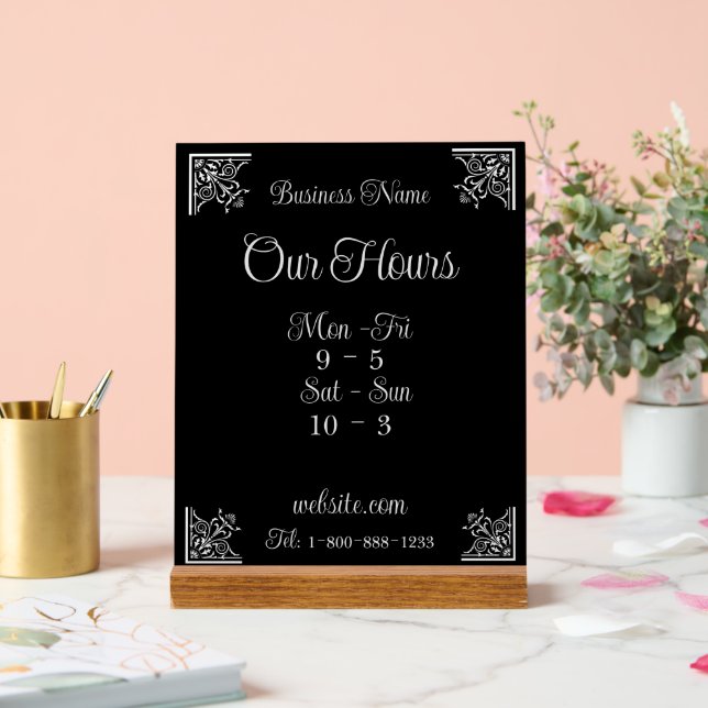 Stylish, Elegant Company Business Hours Acrylic Sign (Wedding)