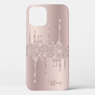Stylish elegant copper rose gold glitter drips iPhone 12 case