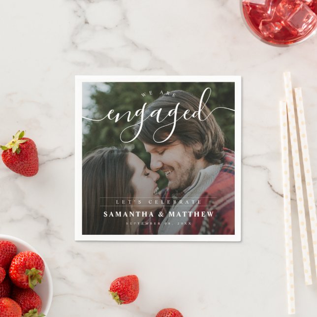 Stylish Elegant Couple Photo Engagement Party Napkin (Insitu)