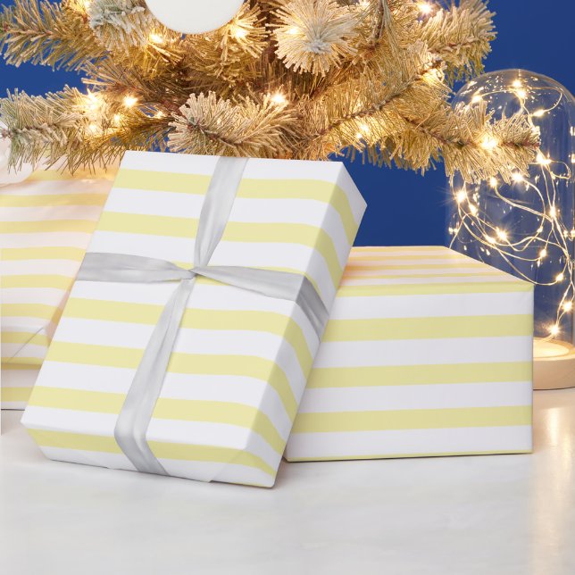 stylish elegant custom name yellow white wrapping. wrapping paper (Holidays)