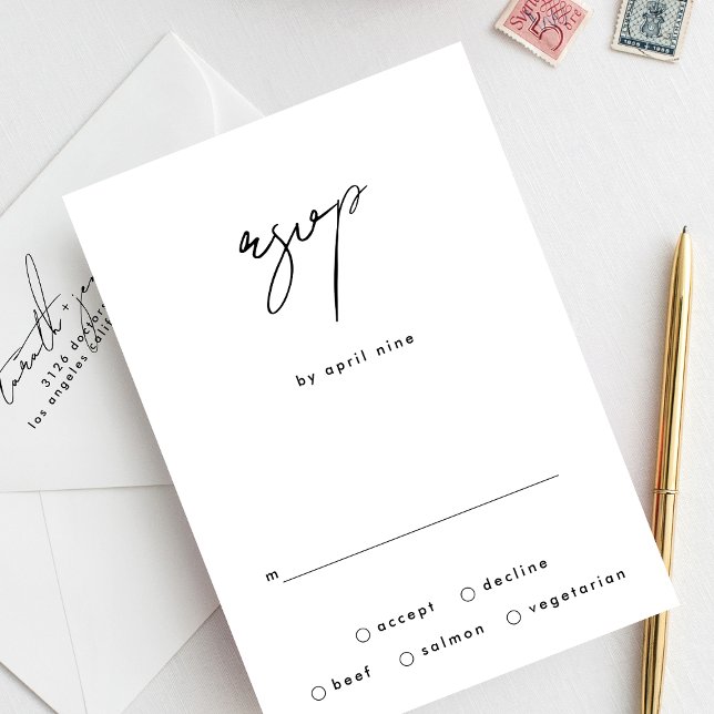 Stylish Elegant Custom Names Black White Wedding RSVP Card (Creator Uploaded)