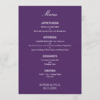 Stylish Elegant Dark Purple Wedding Menu