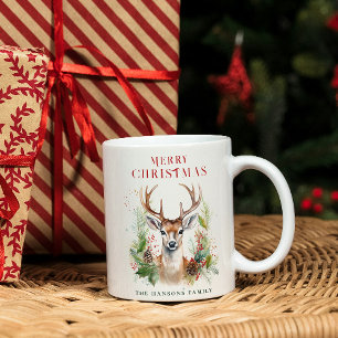 Stylish & Elegant Deer Christmas Greenery Custom Coffee Mug