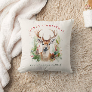 Stylish & Elegant Deer Christmas Greenery Custom Cushion