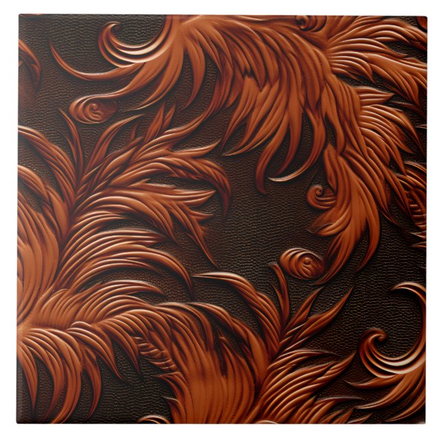 Stylish Elegant Faux Embossed Leather Ceramic Tile (Front)