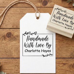 Stylish Elegant Foliage Script Handmade With Love Rubber Stamp
