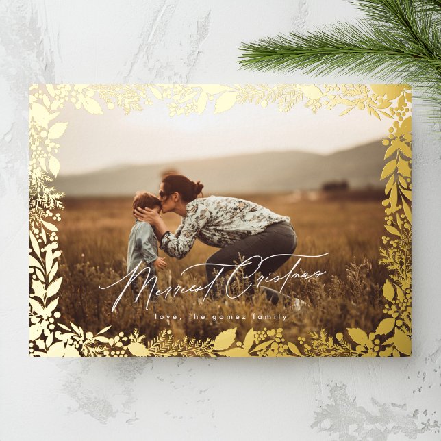 Stylish Elegant Gold Botanical Photo Border Foil Holiday Card (Creator Uploaded)