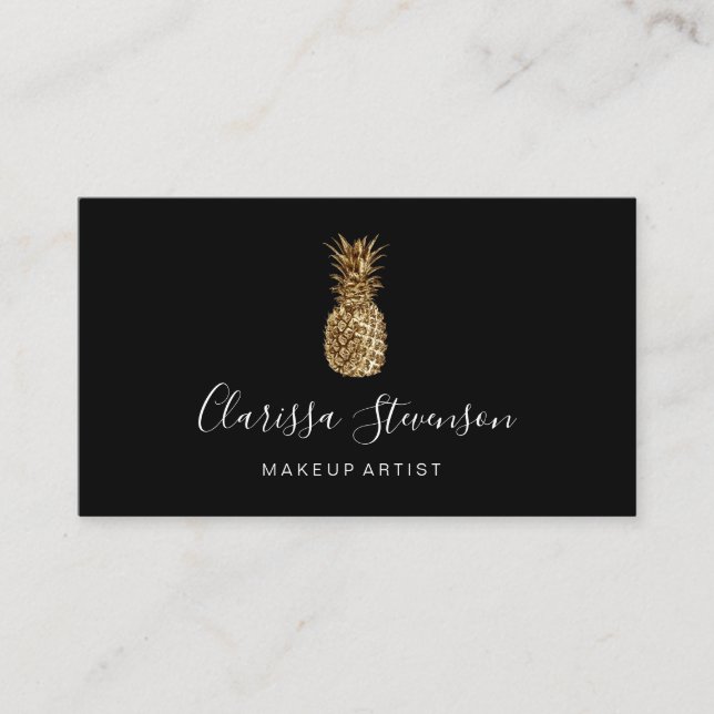 Stylish elegant gold pineapple makeup artist business card (Front)