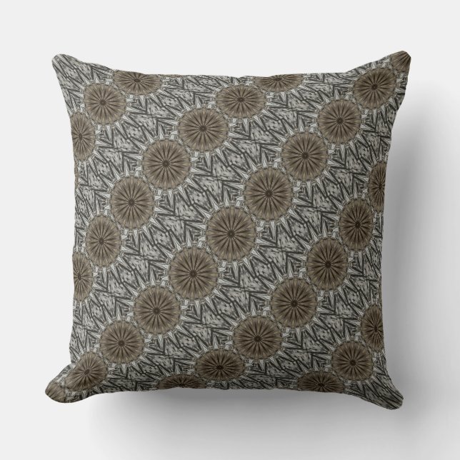 Stylish Elegant Kaleidoscope Design Brown Grey Cushion (Front)