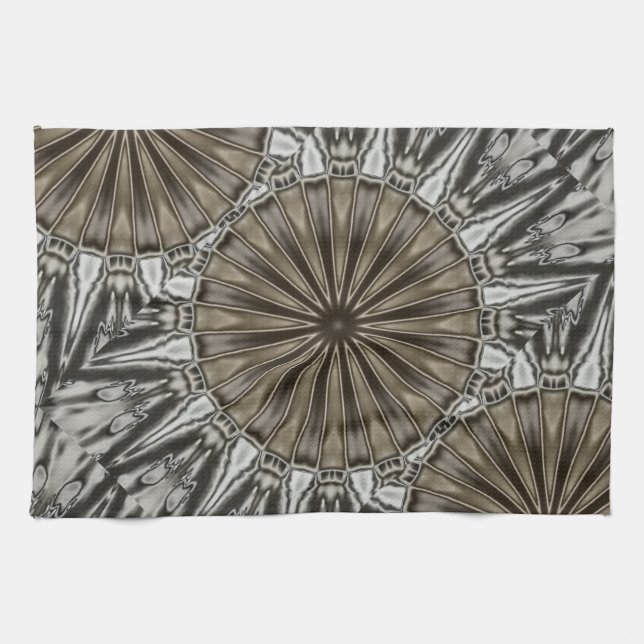 Stylish Elegant Kaleidoscope Design Brown Grey Tea Towel (Horizontal)