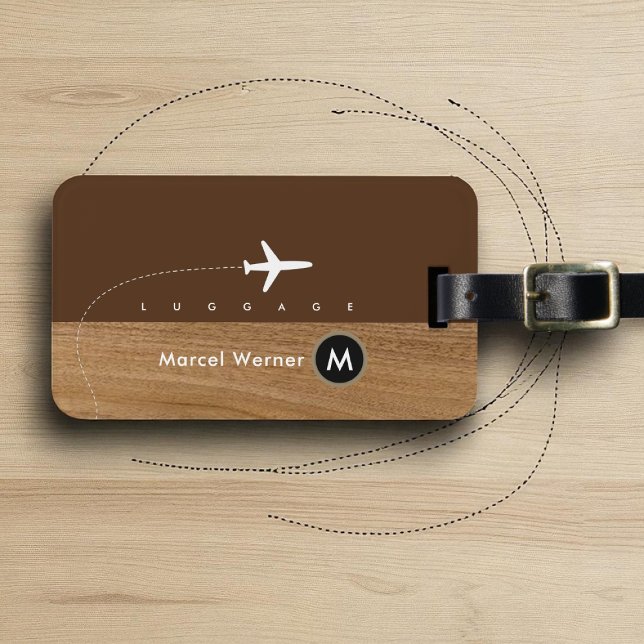 Stylish Elegant Masculine Brown Wood Luggage Tag (Creator Uploaded)