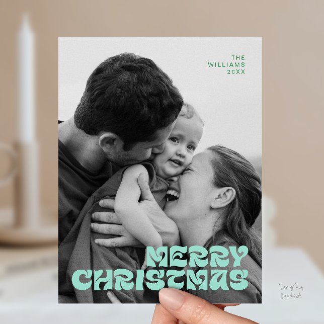 Stylish Elegant, Merry Christmas Family Photo Chic Postcard (Stylish Elegant, Merry Christmas Family Photo Chic Postcard in Romantic Dusty Green)