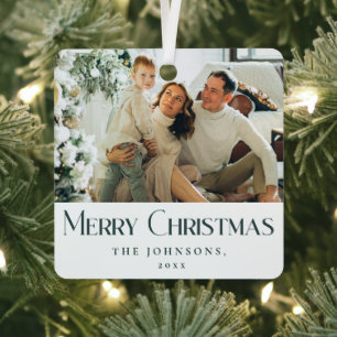 Stylish Elegant Merry Christmas Family Photo Green Metal Tree Decoration